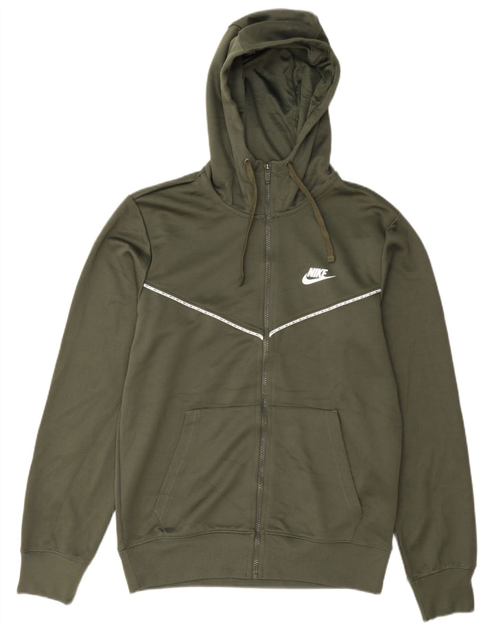 Nike Mens Zip Sudadera con capucha suéter pequeño verde poliéster
