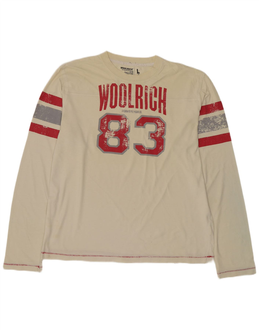 Woolrich Hombre Top Gráfico Manga Larga Grande Algodón Beige