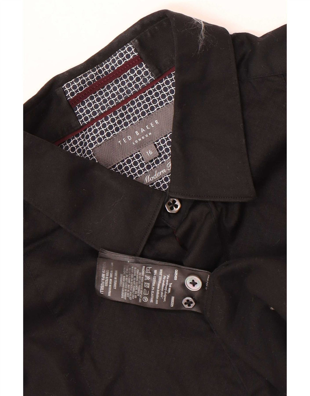 Ted Baker Camisa formal de corte moderno para hombre, talla 16, algodón negro grande