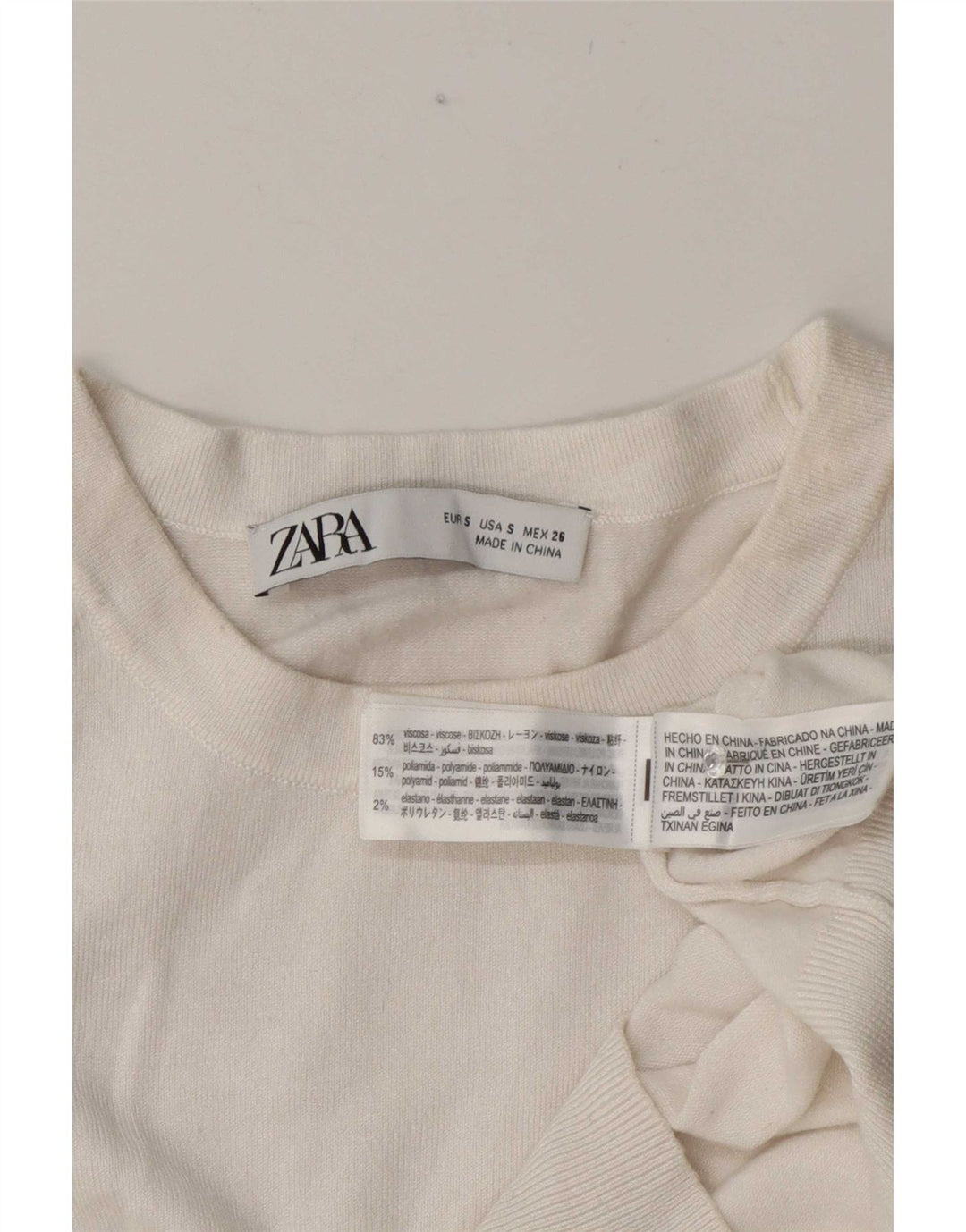 Zara Mujer Crop Top Manga Corta UK 10 Small Viscosa Blanca