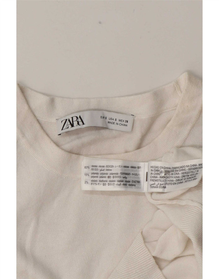 Zara Mujer Crop Top Manga Corta UK 10 Small Viscosa Blanca