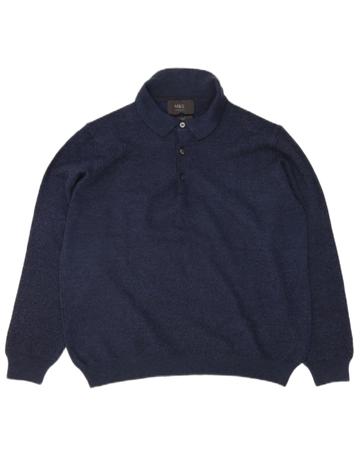 MARKS & SPENCER Jersey tipo polo para hombre con cuello tipo polo, medio, azul marino, moteado