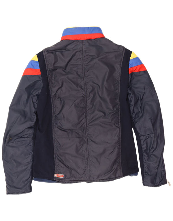 Vintage hombres acolchado chaqueta de esquí tamaño 50 medio azul marino colorblock retro