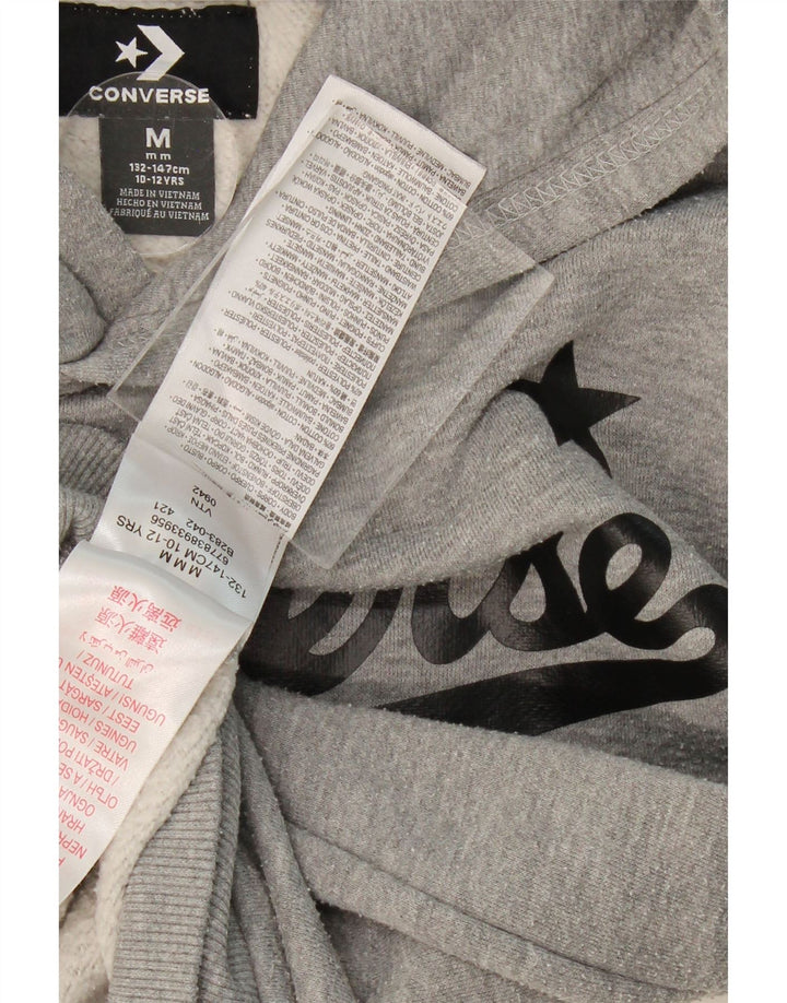CONVERSE Boys Graphic Hoodie Jumper 10-11 Years Medium Grey Cotton