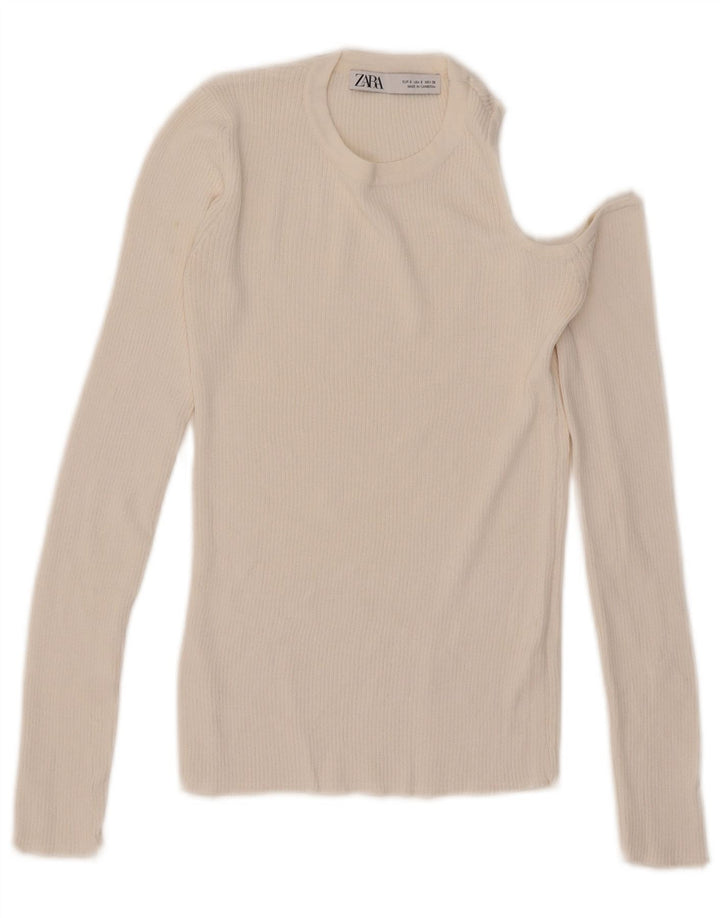Zara Mujer Top De Un Hombro Manga Larga UK 8 Small Blanco