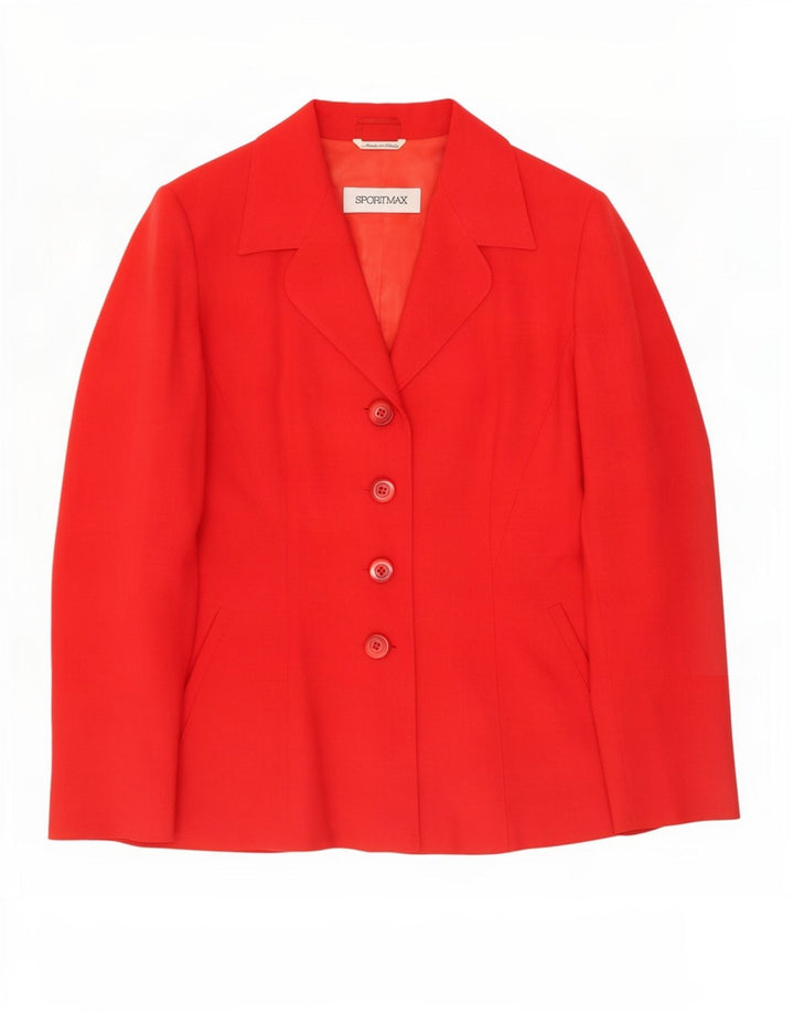 Sportmax Chaqueta Blazer de 4 Botones para Mujer UK 44 Grande Lana Virgen Roja