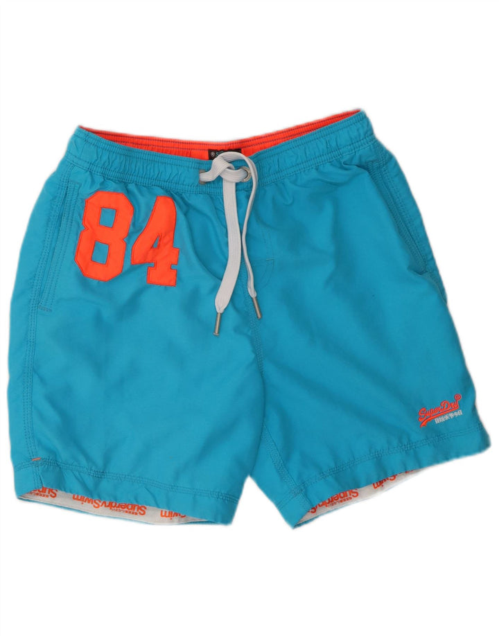 Superdry Bañador con estampado gráfico para hombre, talla grande, poliéster azul