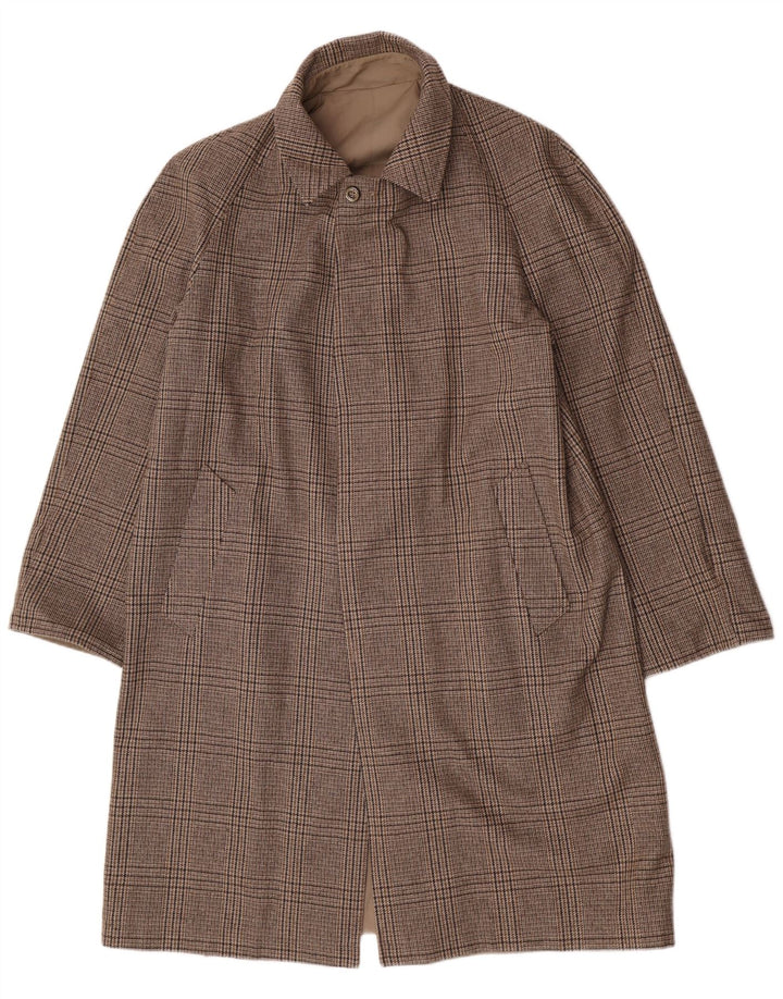 Vintage hombres reversible abrigo Reino Unido 40 grande beige comprobar poliéster