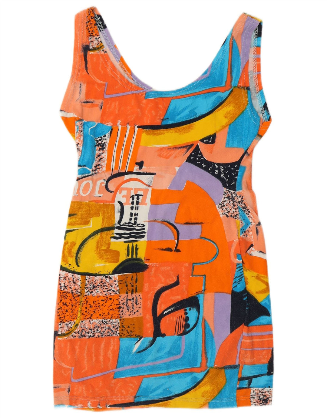 Vintage mujer patrón abstracto bodycon vestido Reino Unido 8 pequeño multicolor