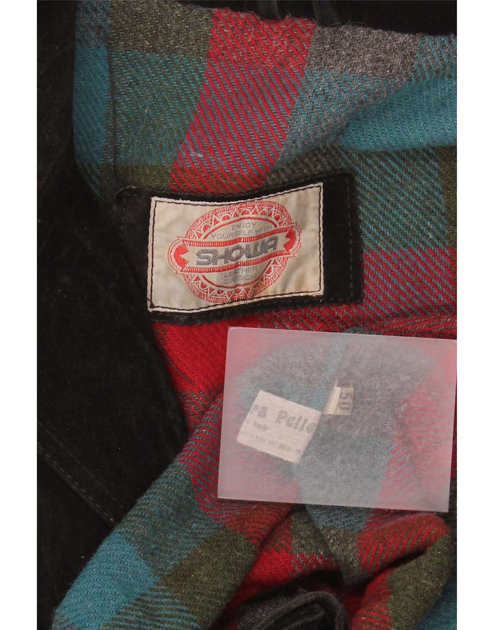 Vintage hombres ante bomber chaqueta IT 50 cuero negro grande