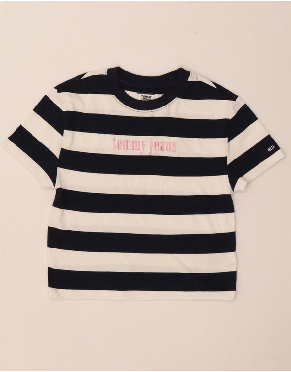 Tommy Hilfiger Camiseta gráfica para mujer Top UK 4 XS Algodón a rayas azul marino