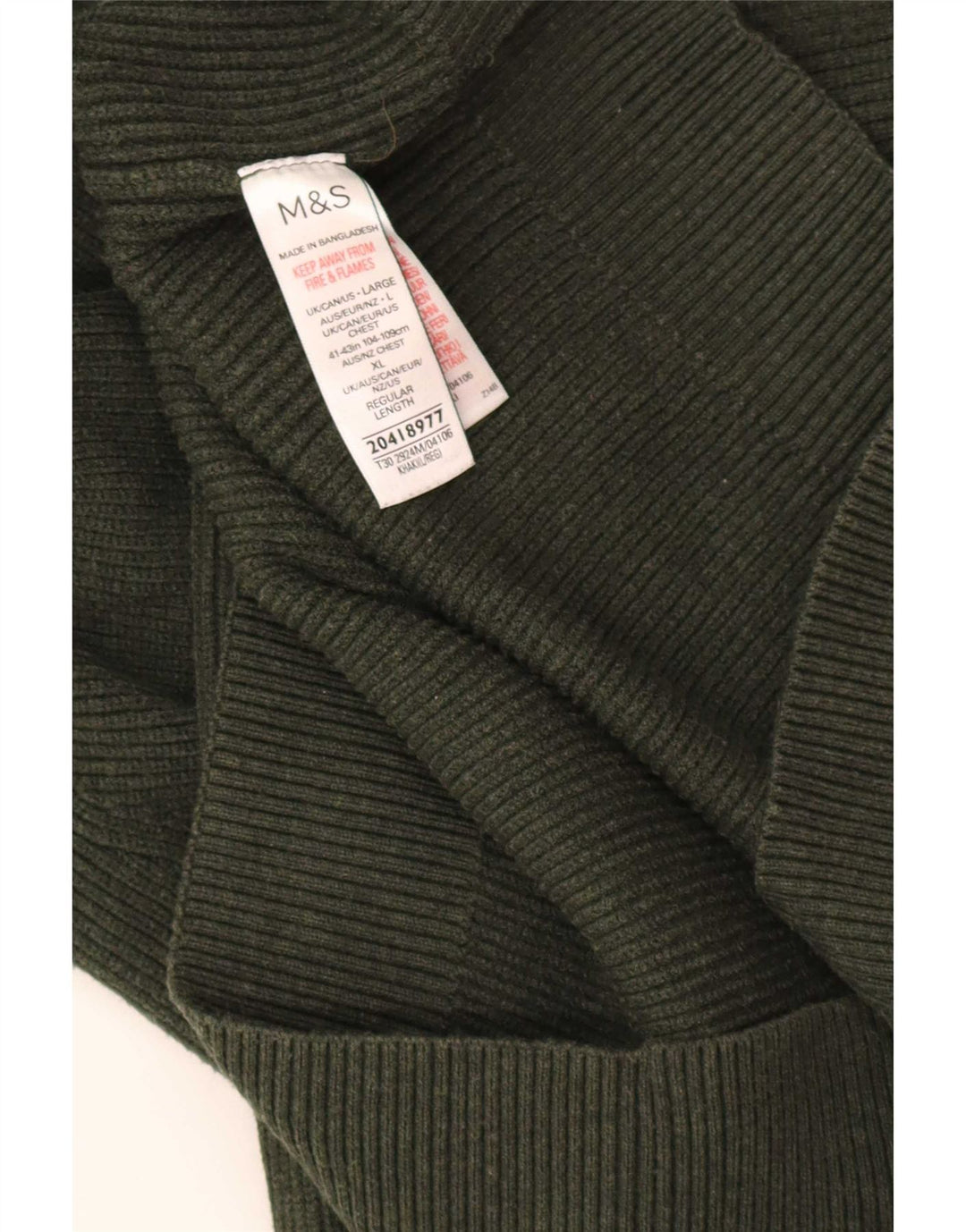 Marks & Spencer Jersey con cuello y cremallera para hombre, talla grande, poliéster caqui