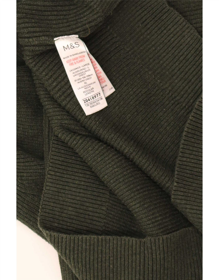Marks & Spencer Jersey con cuello y cremallera para hombre, talla grande, poliéster caqui