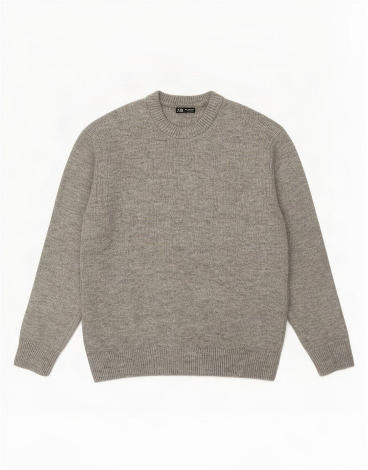 Zara Hombre Jersey Con Cuello Redondo Acrílico Moteado Gris Medio