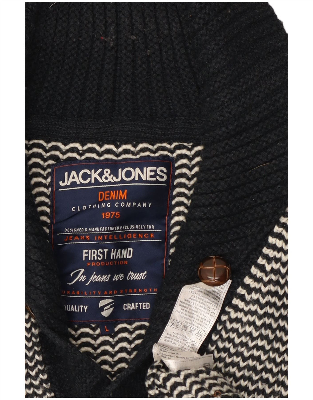Jack & Jones Mens Cardigan Suéter Grande Negro Chevron Acrílico