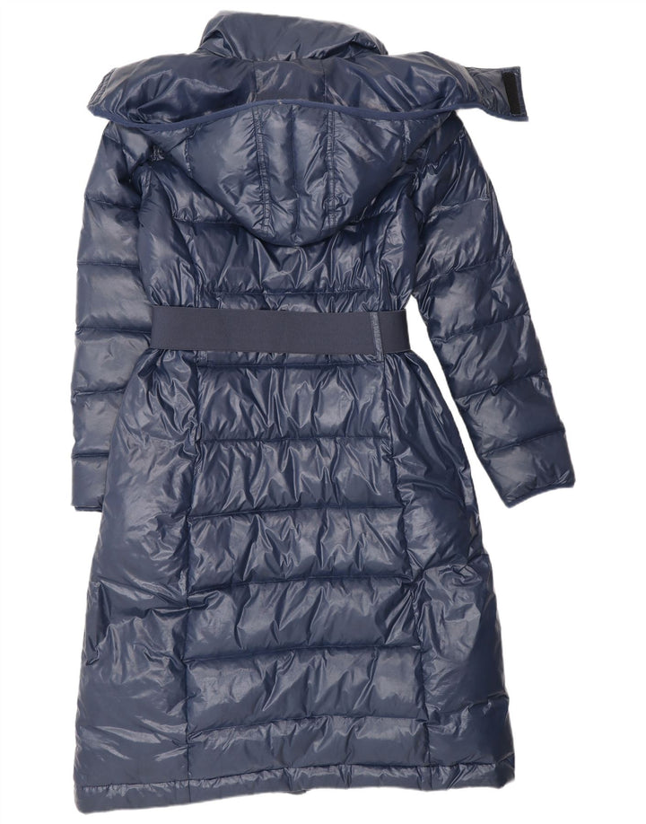 Benetton Mujer Abrigo Acolchado Con Capucha IT 42 Medium Azul Marino Poliamida