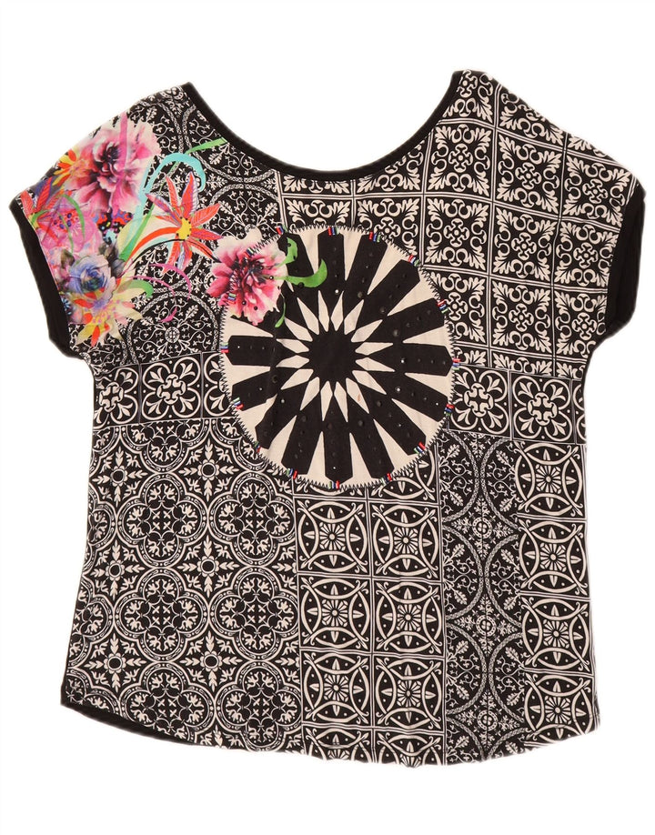 DESIGUAL Camiseta gráfica para mujer Top UK 44 Medium Black Floral