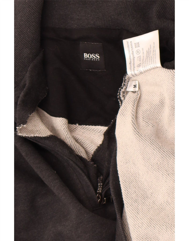 HUGO BOSS Hombre | Sudadera con cuello y cremallera tipo jersey de algodón gris medio