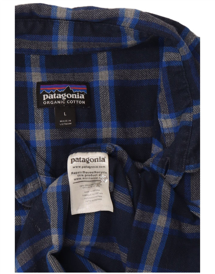 Patagonia Hombre Camisa De Franela De Algodón A Cuadros Azul Grande