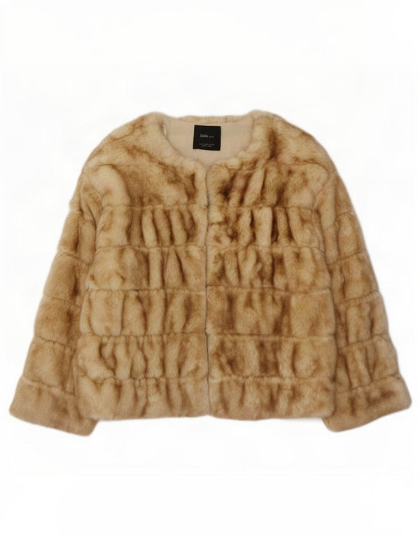 Zara Mujer Chaqueta De Piel Sintética Reino Unido 44 Acrílico Beige Medio
