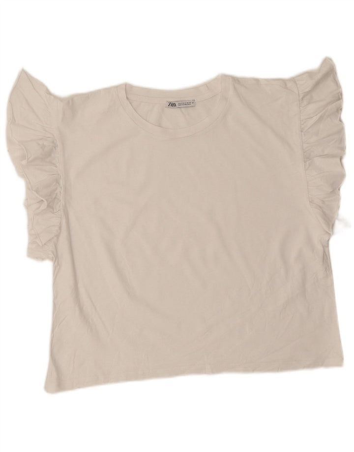 Zara Mujer Camiseta Corta Extragrande UK 10 Small Blanco