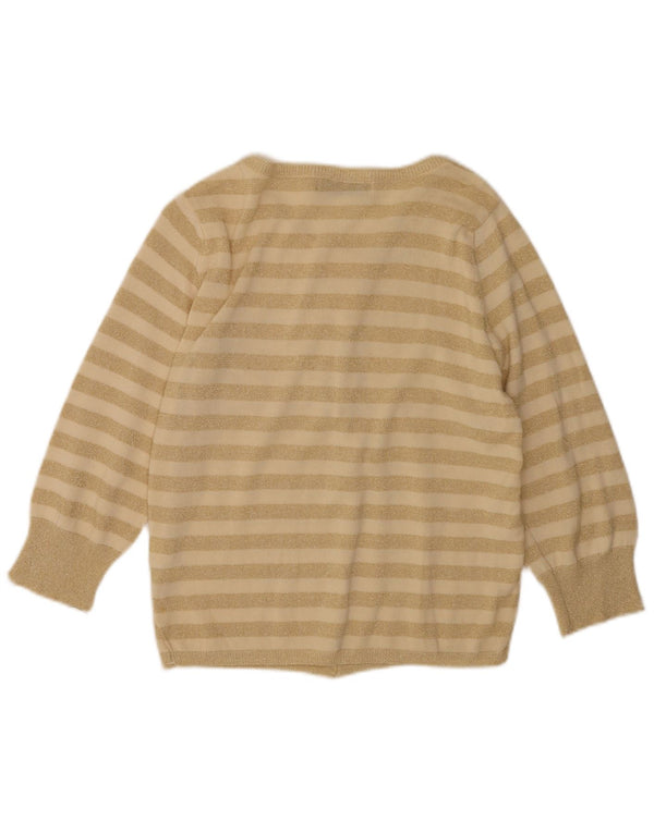 Zara Mujer Cárdigan Suéter UK 44 Grande Algodón A Rayas Beige