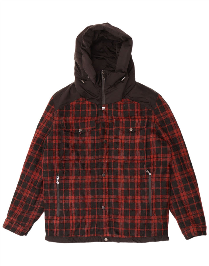 Zara Chaqueta utilitaria con capucha y capucha para hombre UK 40 Large Black Check Poliéster