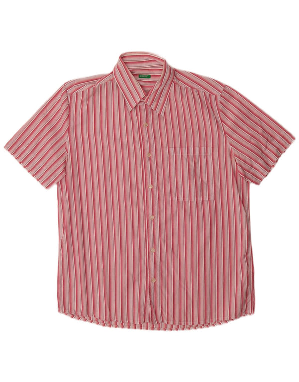 Benetton Camisa De Manga Corta De Algodón A Rayas Rosa Grande Hombre