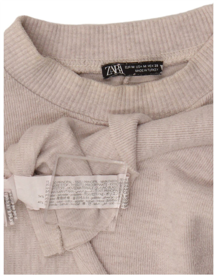 Zara Mujer Crop Top Manga Larga UK 44 Poliéster Beige Medio