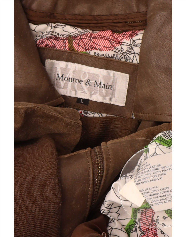 Monroe & Main Chaqueta de cuero gráfica para hombre grande marrón