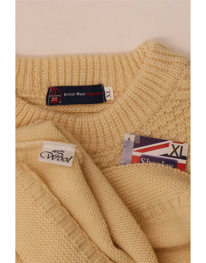 Vintage hombres barco cuello jumper suéter XL de lana blanca