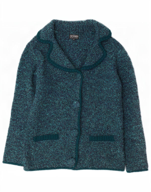 Casamia Suéter Cárdigan para Mujer UK 10 Pequeño Acrílico Moteado Azul