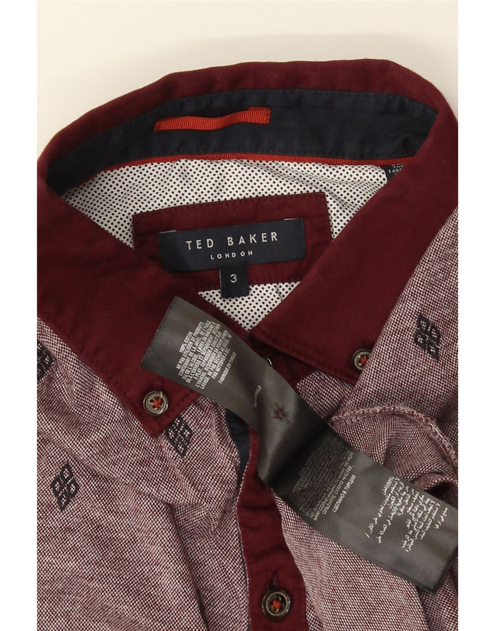 Ted Baker Polo para hombre talla 3 mediano algodón manchado burdeos