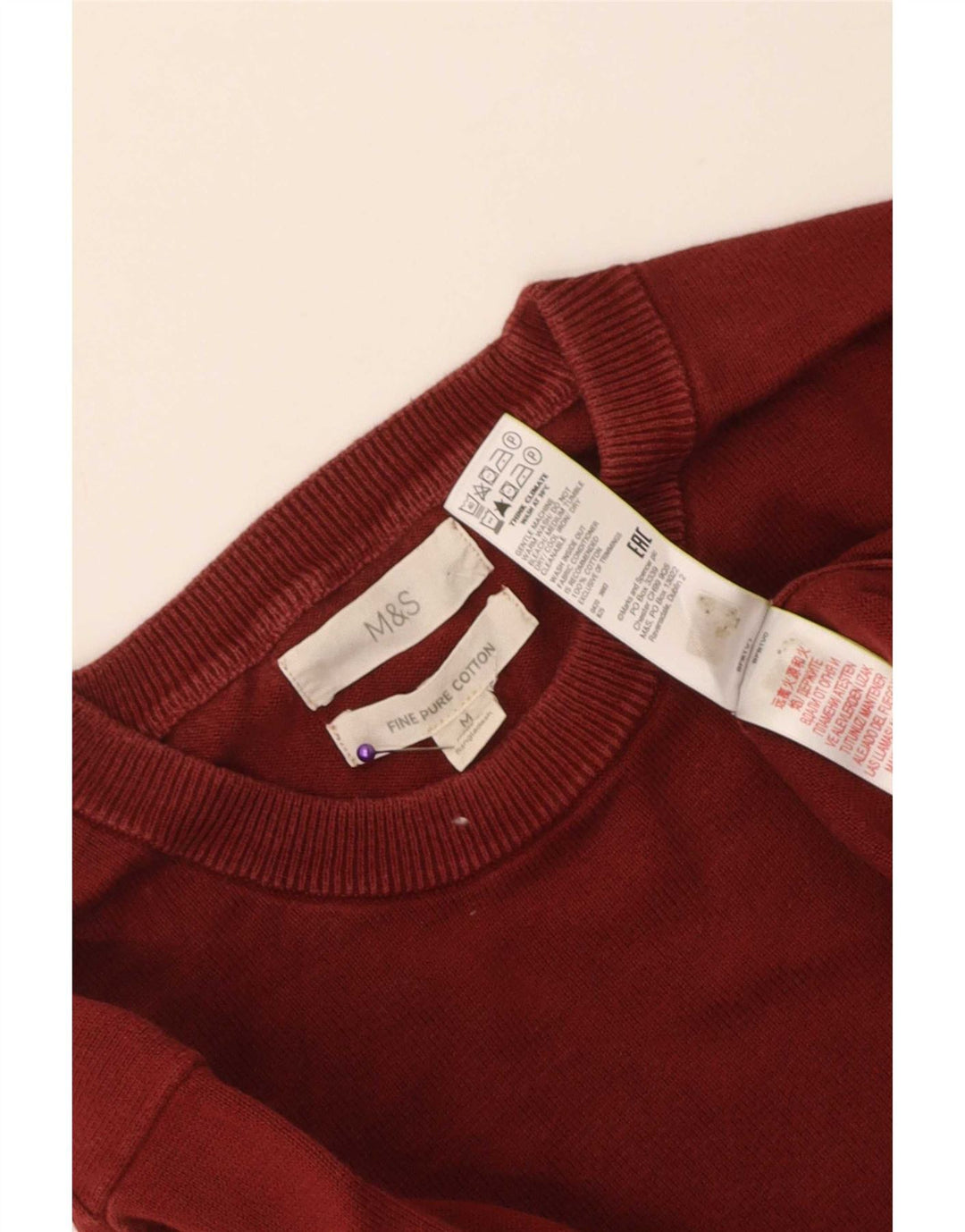 Marks & Spencer Jersey de cuello redondo para hombre de algodón burdeos medio