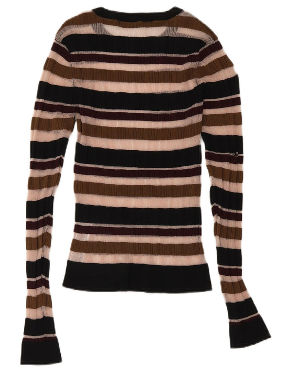 Zara Womens See Through Top Long Sleeve UK 8 Small Multicoloured Striped