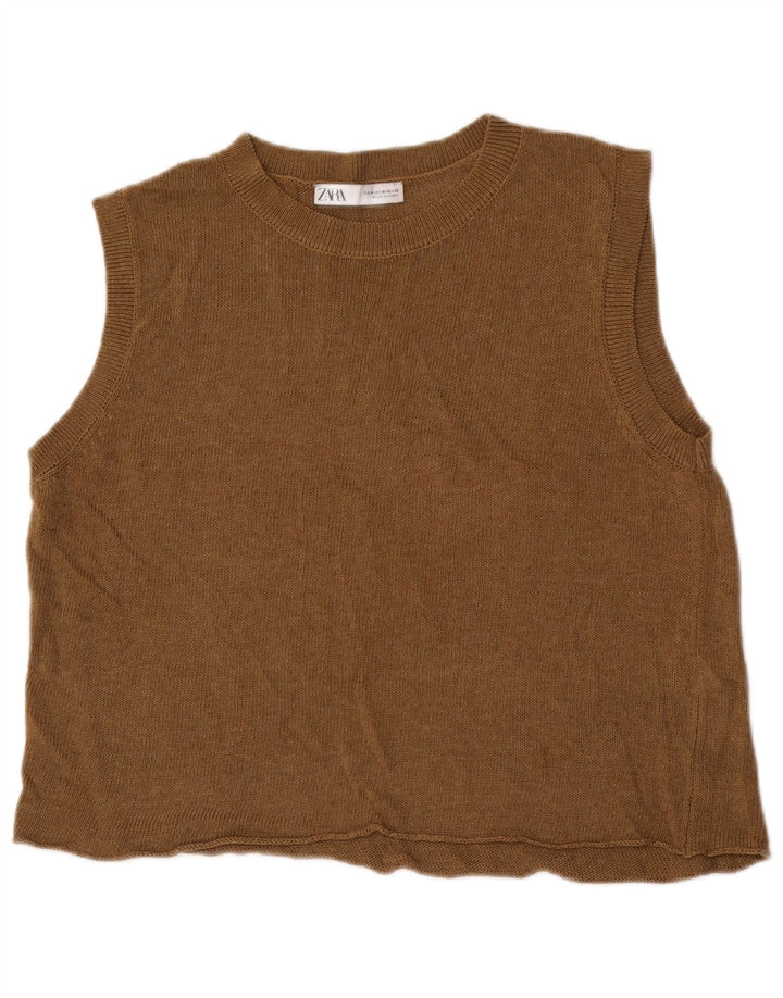 Zara Mujer Crop Vest Top UK 44 Acrílico Marrón Medio