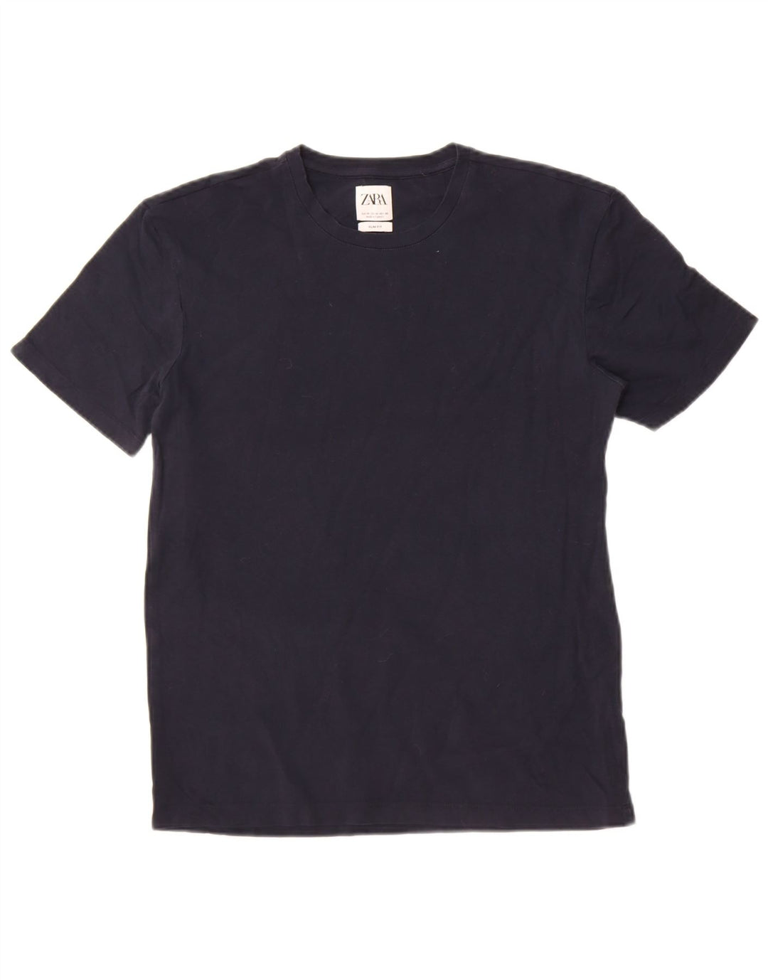 Zara Hombre Camiseta Slim Fit Top Medio Azul Marino Algodón
