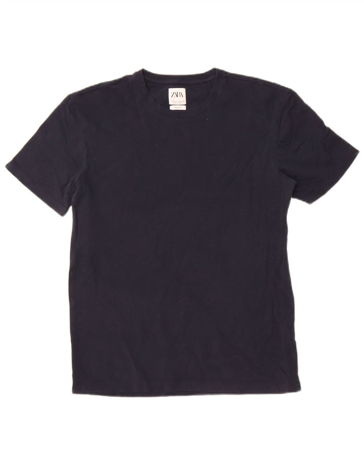 Zara Hombre Camiseta Slim Fit Top Medio Azul Marino Algodón