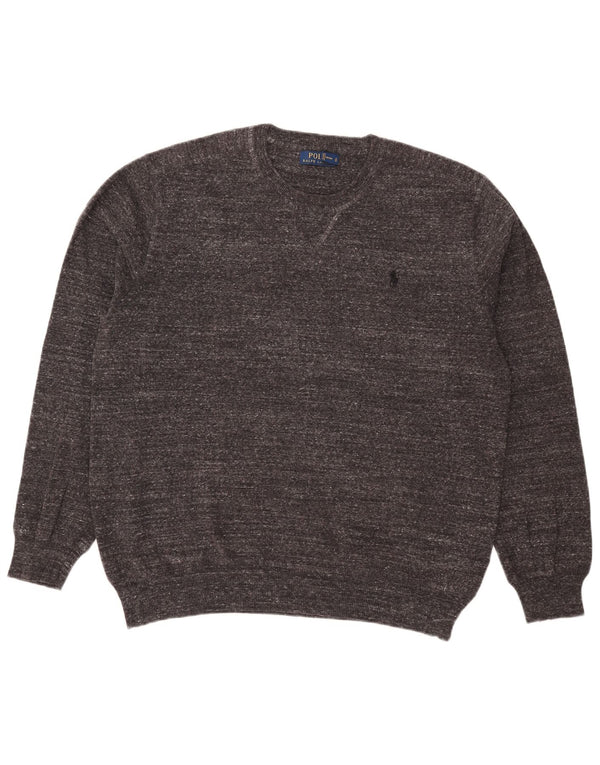 Polo Ralph Lauren - Jersey de cuello redondo para hombre, talla grande, algodón moteado gris
