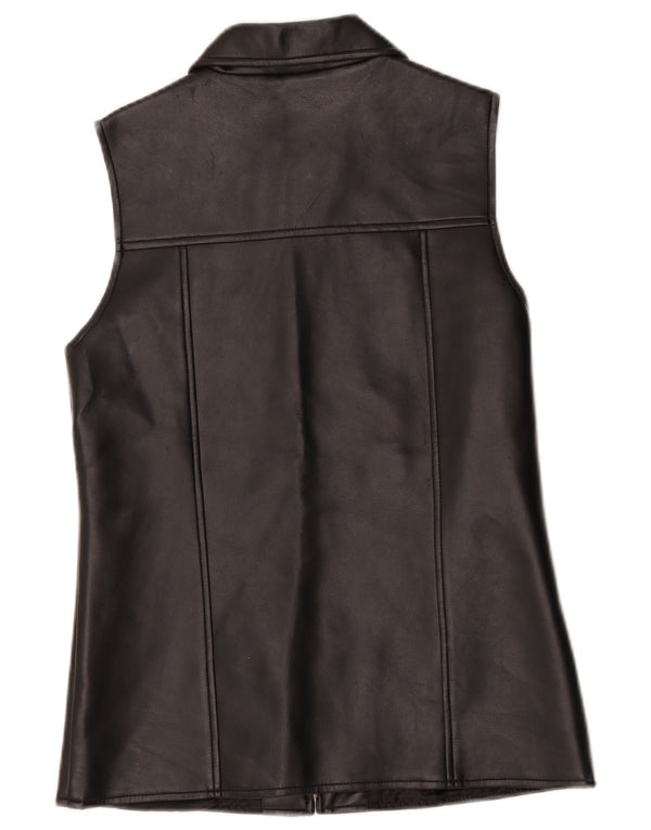 Vintage mujer cuero gilet Reino Unido 10 pequeño negro