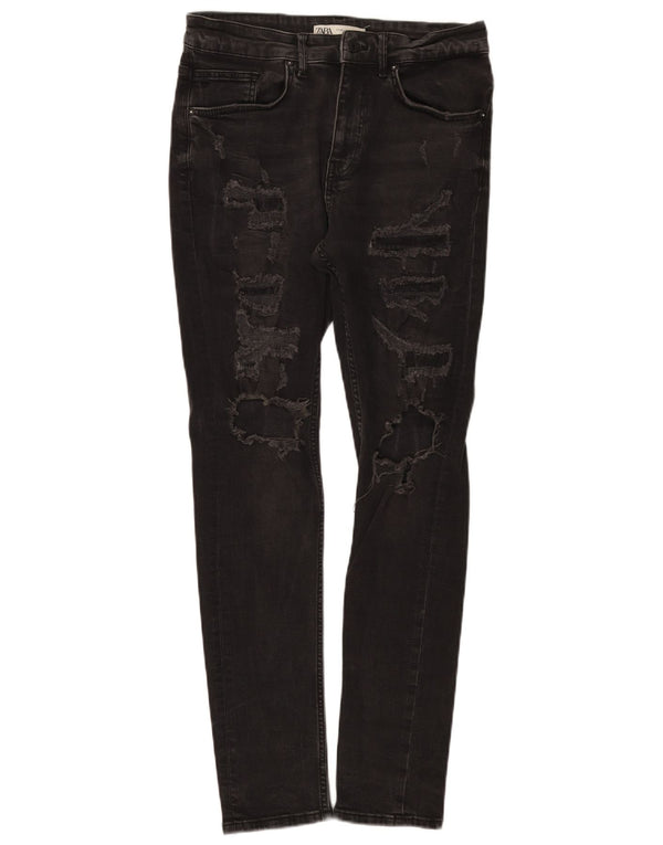 Zara Jeans ajustados desgastados para hombre EU 40 Medium W31 L30 Algodón negro