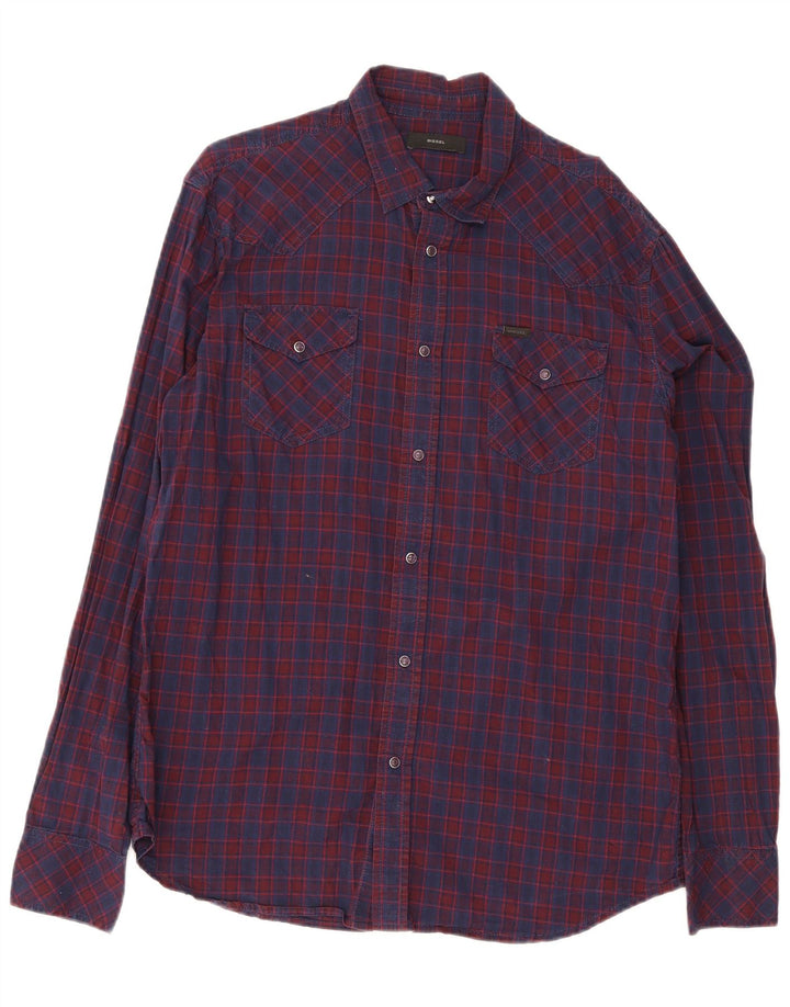 Camisa Diesel Hombre XL Algodón A Cuadros Azul Marino