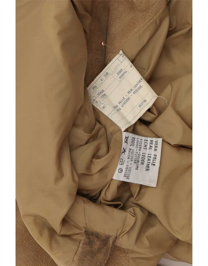Vintage mujer 3 botones ante Blazer chaqueta IT 44 cuero beige medio