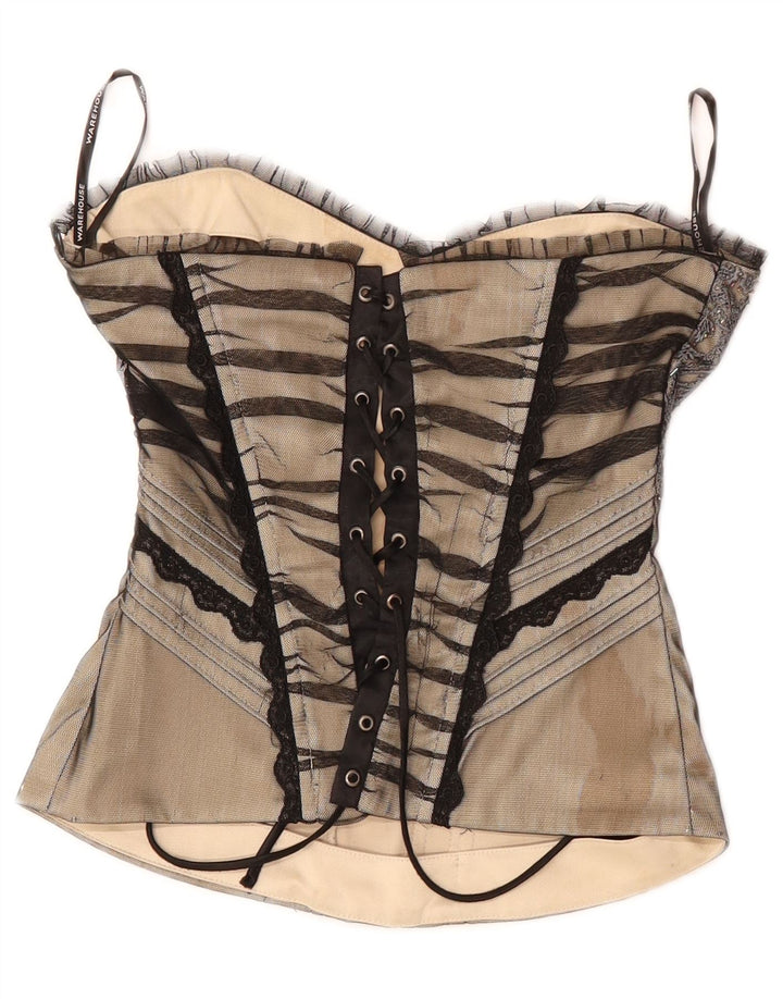 WAREHOUSE Top corsé con hombros descubiertos para mujer UK 8 Small Beige Floral Poliéster