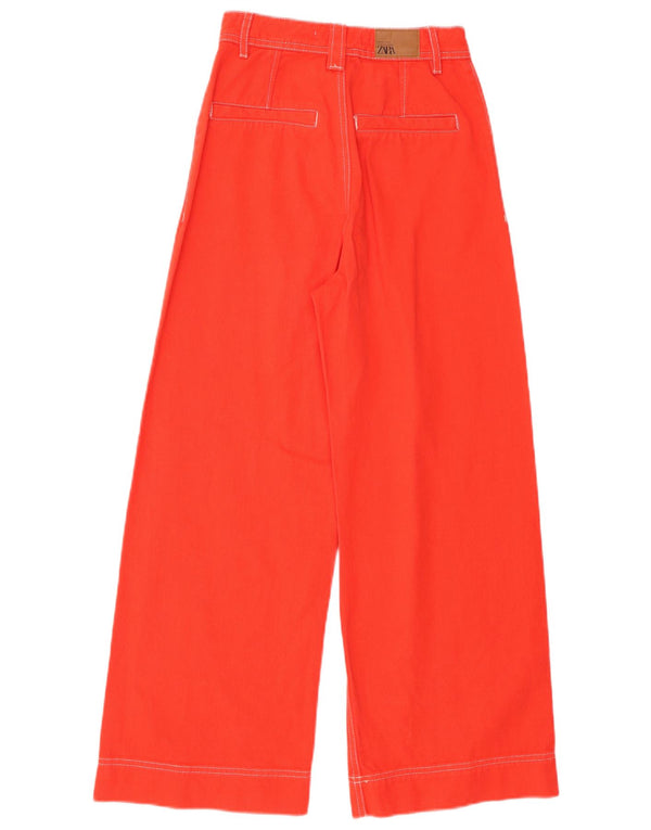 ZARA Pantalones casuales de pierna ancha y cintura alta para mujer EU 32 2XS W22 L26 Naranja
