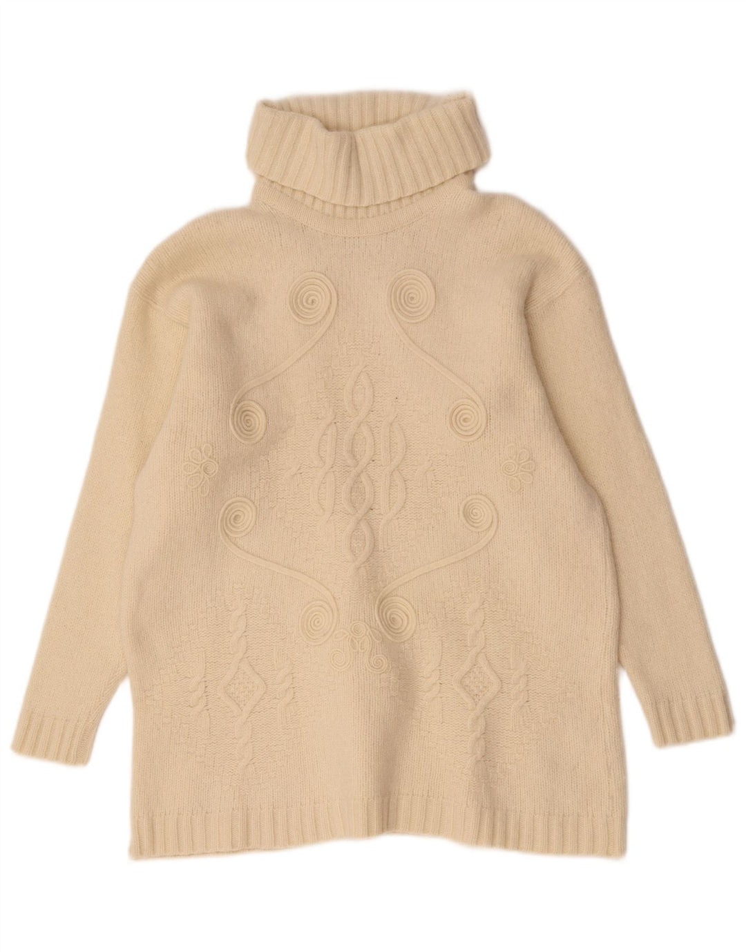 Vintage mujer rollo cuello jersey suéter Reino Unido 14 medio apagado blanco geométrico