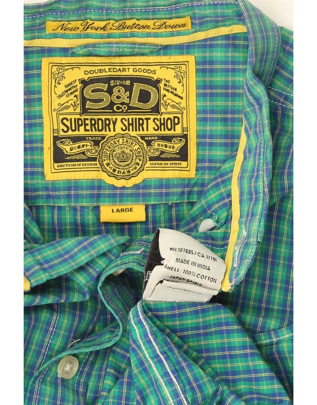 Camisa Superdry para hombre de algodón a cuadros azules grandes