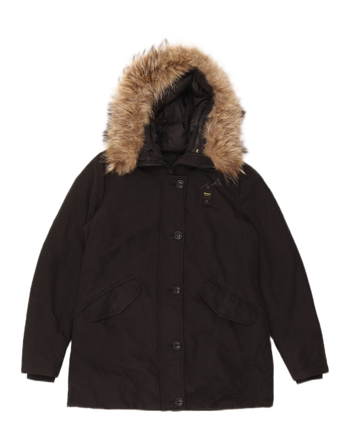 Blauer Chaqueta Acolchada Extragrande con Capucha para Mujer UK 10 Small Black Cotton