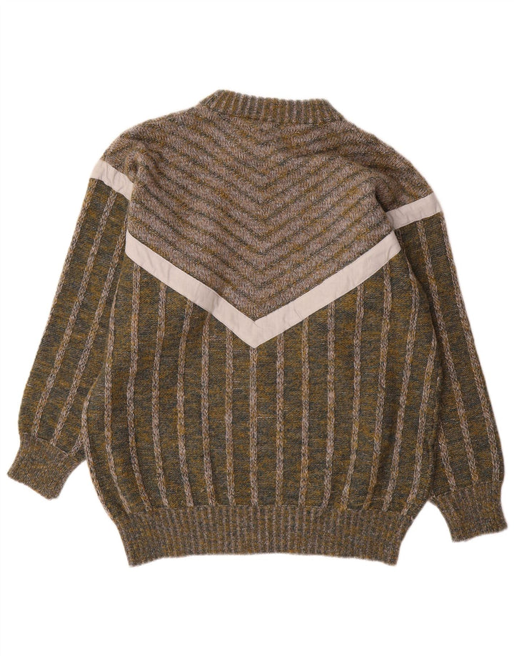 Vintage hombres cuello redondo jersey suéter medio verde rayas