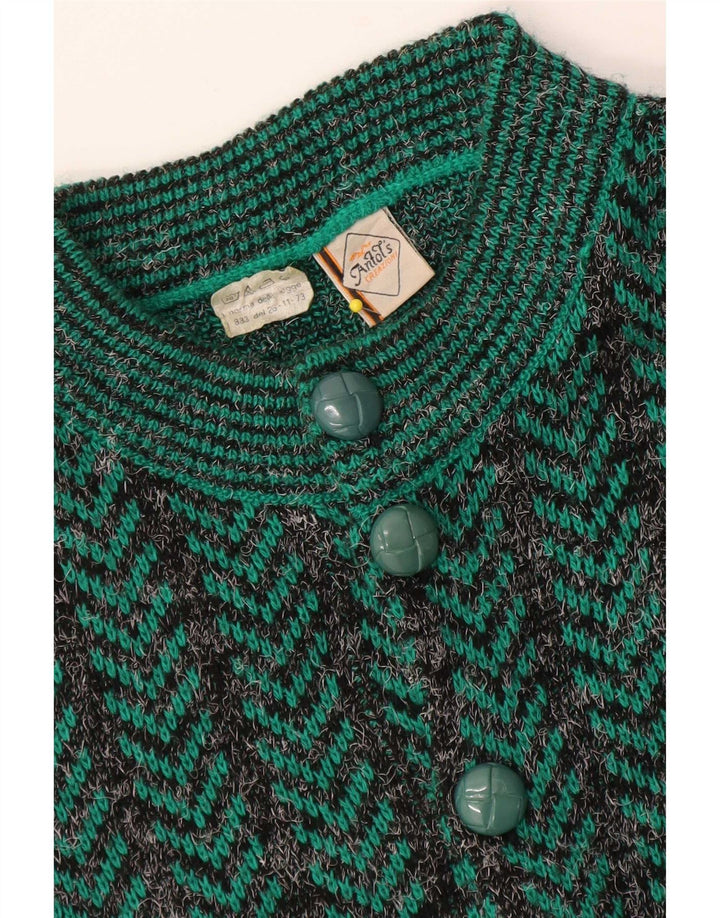 Vintage hombres Regular Fit Cardigan suéter medio verde Chevron acrílico